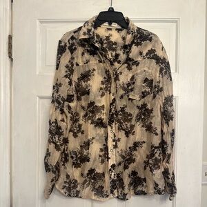 Coldwater Creek Cream and Brown/black Floral Top
